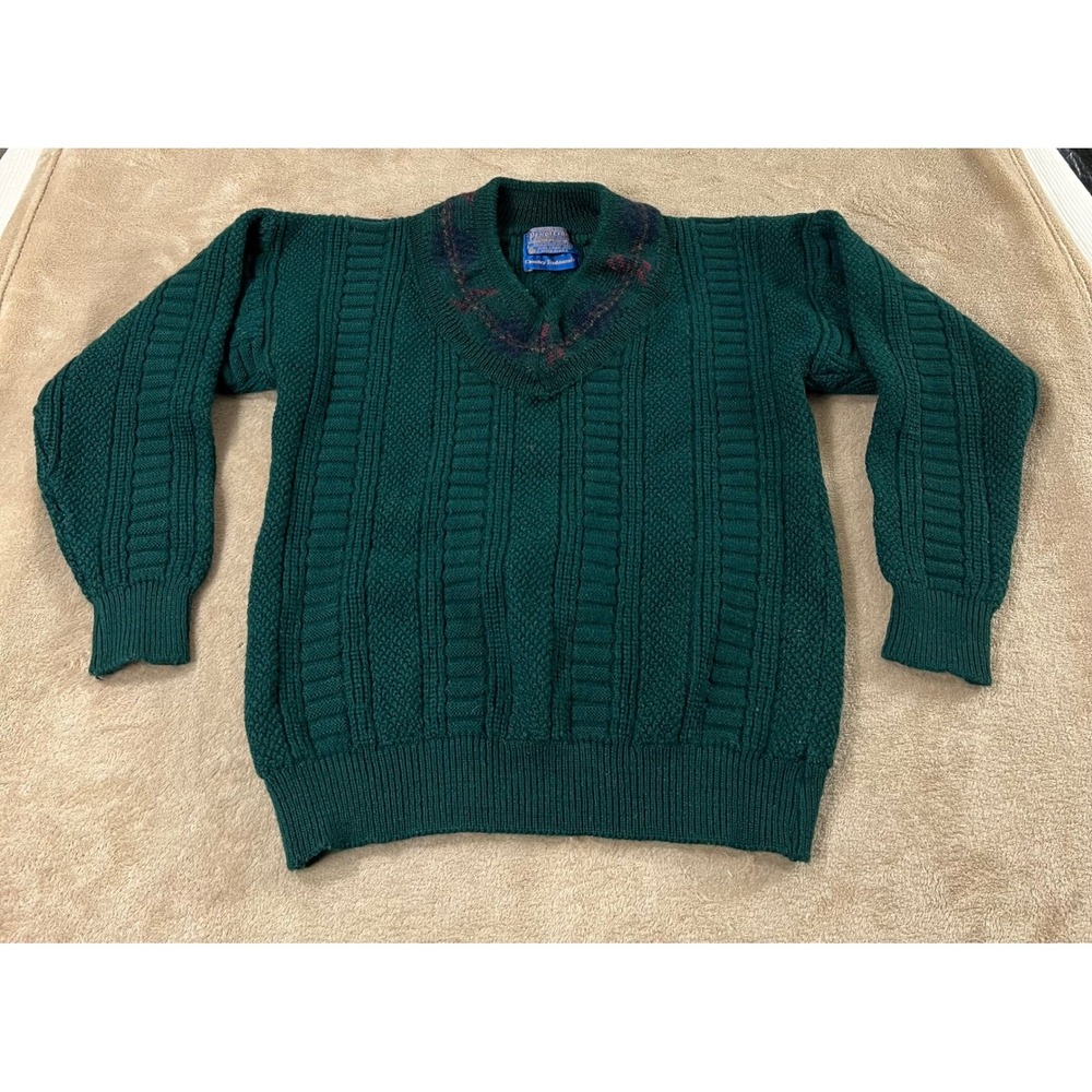 VTG Pendleton Country Traditions Green Cable Knit Fisherman‎ Pullover  W's L